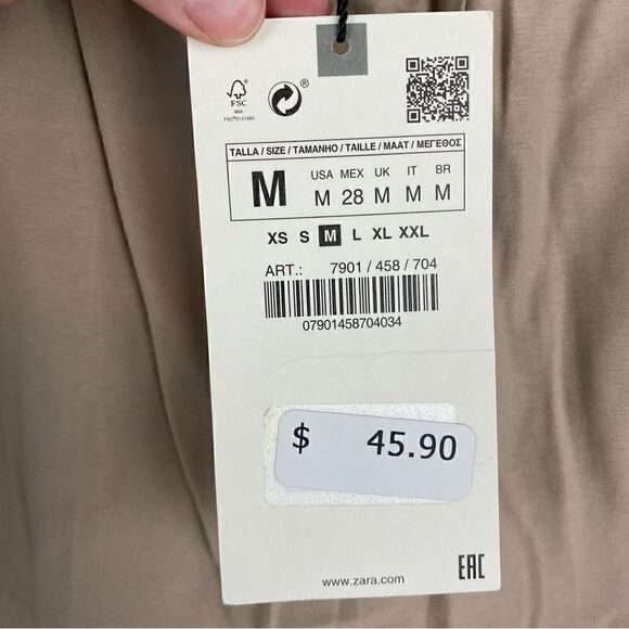 Zara Womens Elastic Waist Straight Leg Pull-On Trouser Pants Tan Medium NWT - Picture 6 of 11